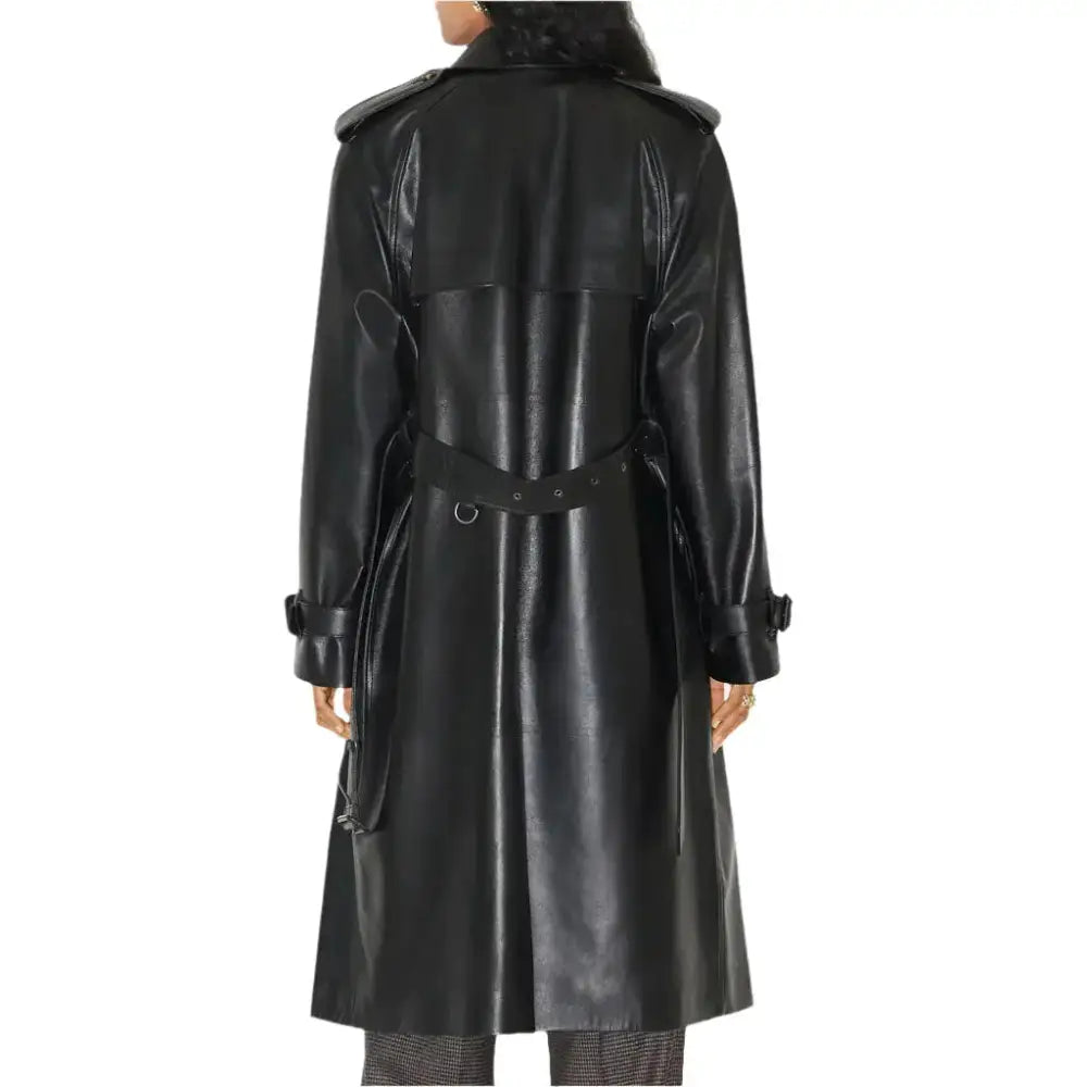 Women’s Statement Black Leather Trench Coat-1