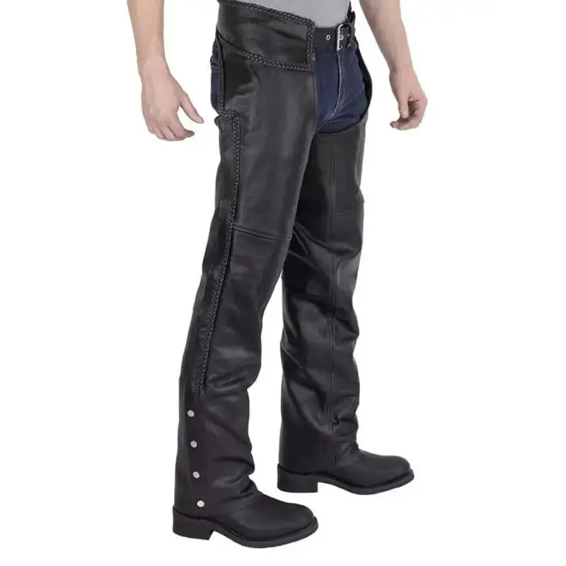 Men’s Braided Motorcycle Leather Chaps Leather Jacket-0