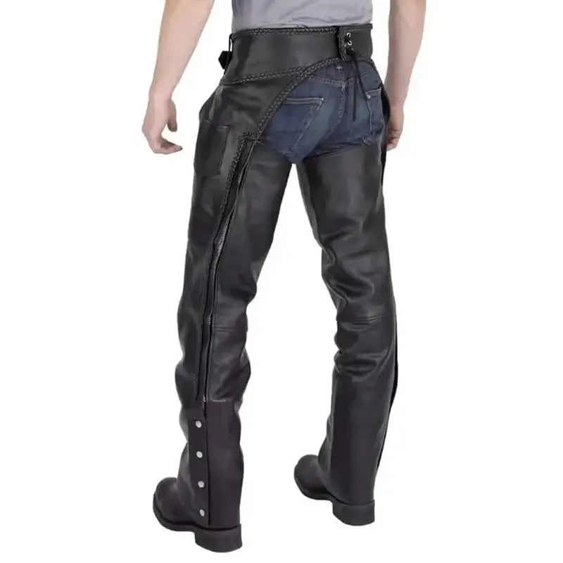Men’s Braided Motorcycle Leather Chaps Leather Jacket-1