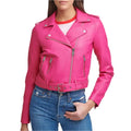 Women’s Bright Pink Biker Leather Jacket-0