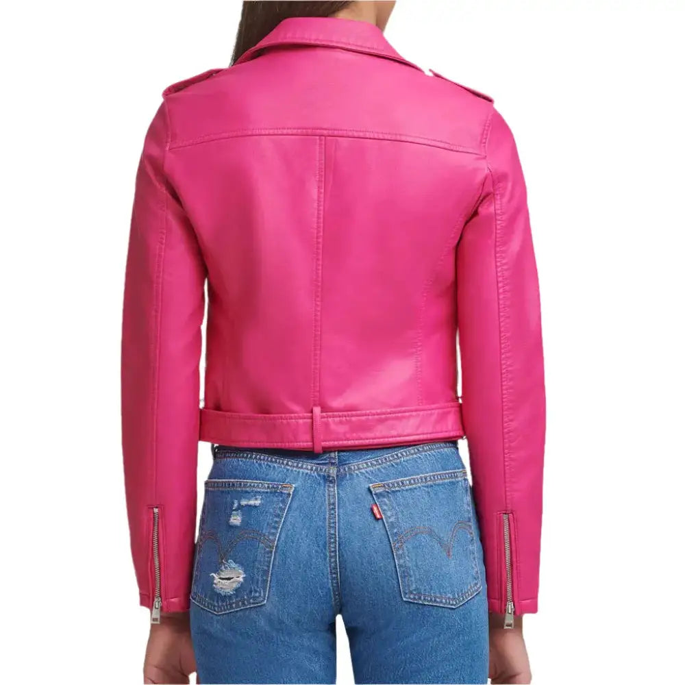 Women’s Bright Pink Biker Leather Jacket-1
