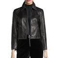 Women’s Cropped Studded Leather Biker Jacket-0