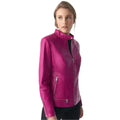 Women’s Stylish Fuchsia Leather Jacket – Zipper Hem Detail-0