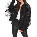 Women’s Suede Fringe Jacket with Leather Shoulders – Western Cowgirl Shirt-0