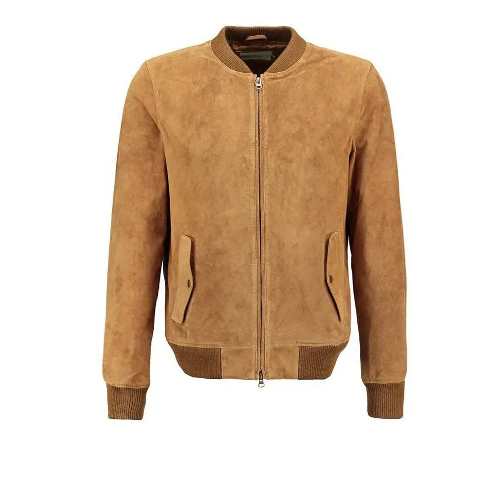 Men’s Tan Suede Leather Bomber Jacket-0