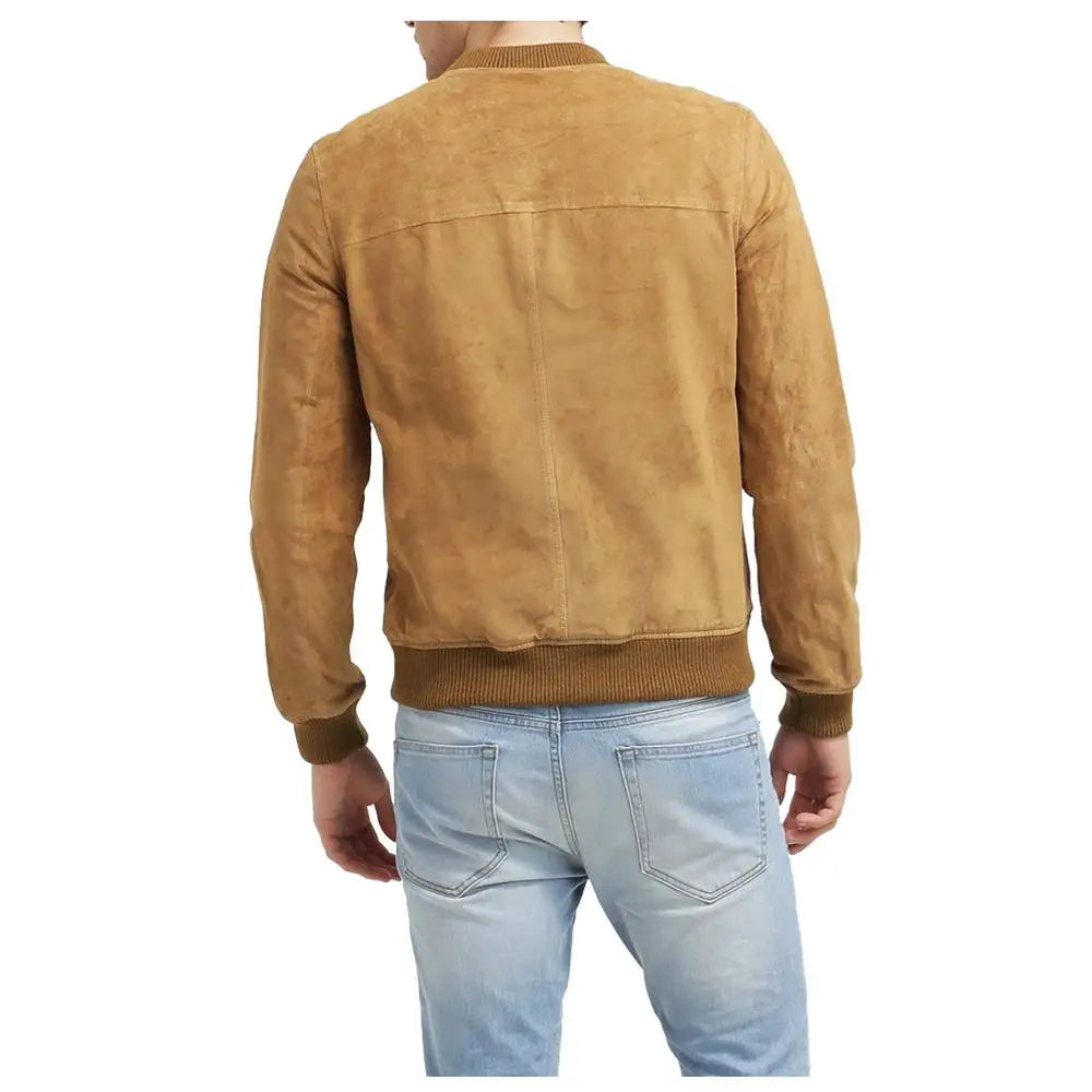 Men’s Tan Suede Leather Bomber Jacket-1
