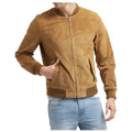 Men’s Tan Suede Leather Bomber Jacket-4