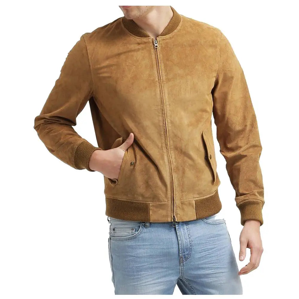 Men’s Tan Suede Leather Bomber Jacket-4