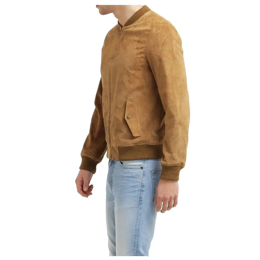 Men’s Tan Suede Leather Bomber Jacket-2
