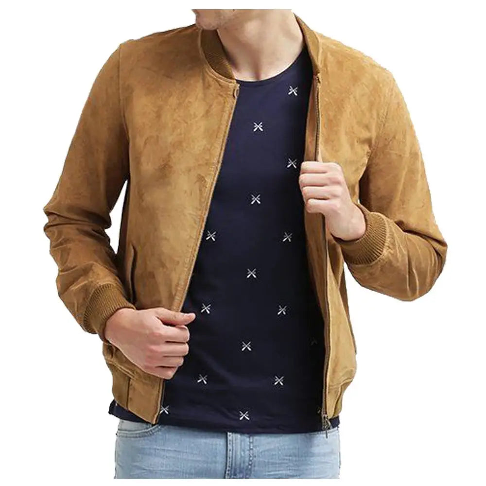 Men’s Tan Suede Leather Bomber Jacket-3