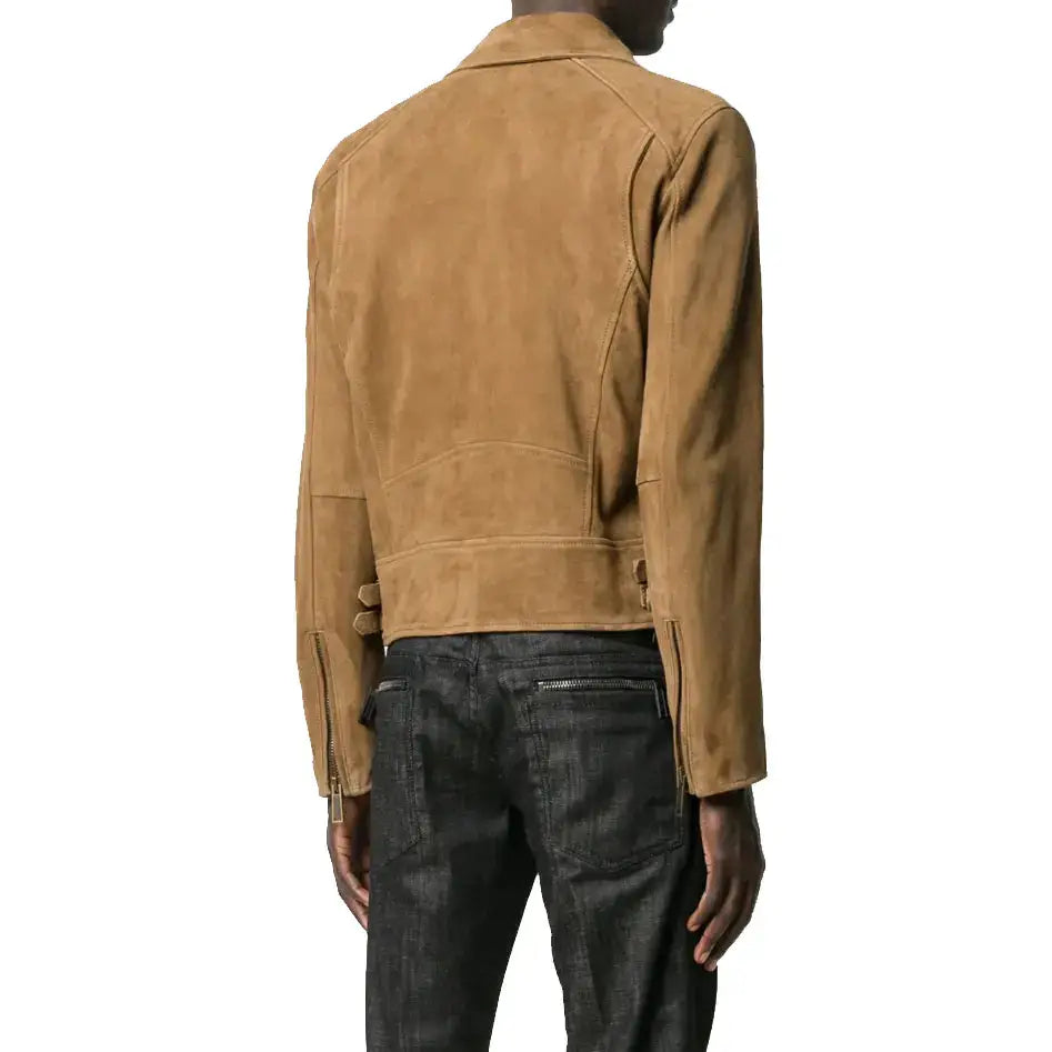 Men’s Tan Brown Suede Leather Biker Jacket-1
