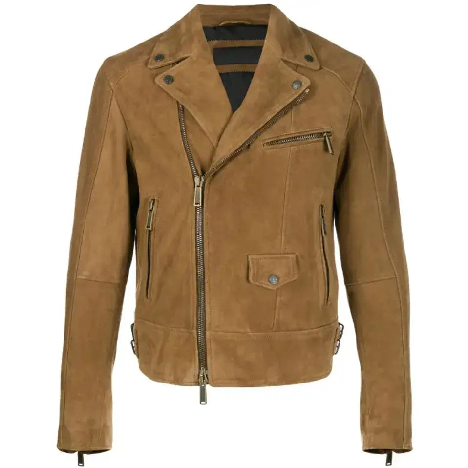 Men’s Tan Brown Suede Leather Biker Jacket-2