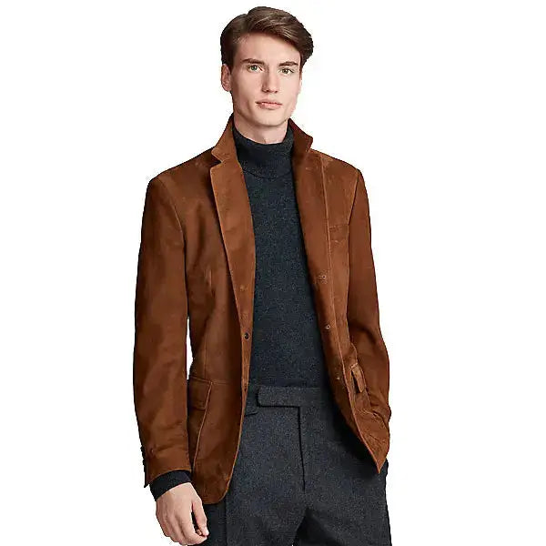 Tan and Brown Suede Leather Blazer-0