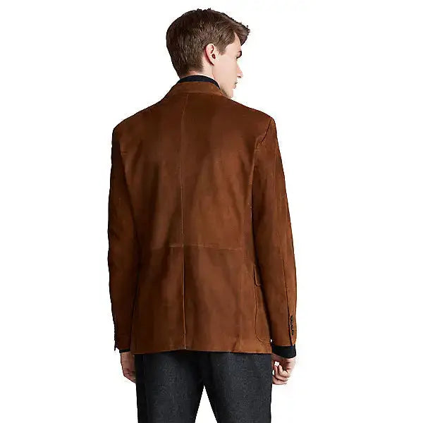 Tan and Brown Suede Leather Blazer-1