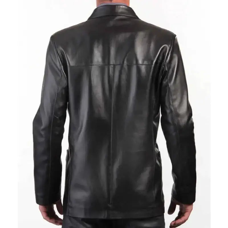 Men’s Black Leather Blazer Coat-1