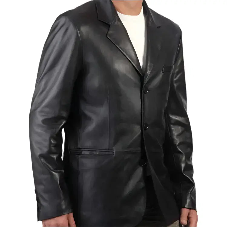 Mens Trendy Black Leather Blazer-1