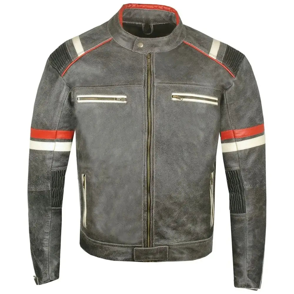 Men's Vintage Café Racer Black Leather Biker Jacket-0