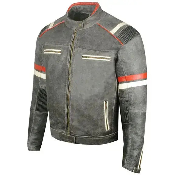 Men's Vintage Café Racer Black Leather Biker Jacket-1