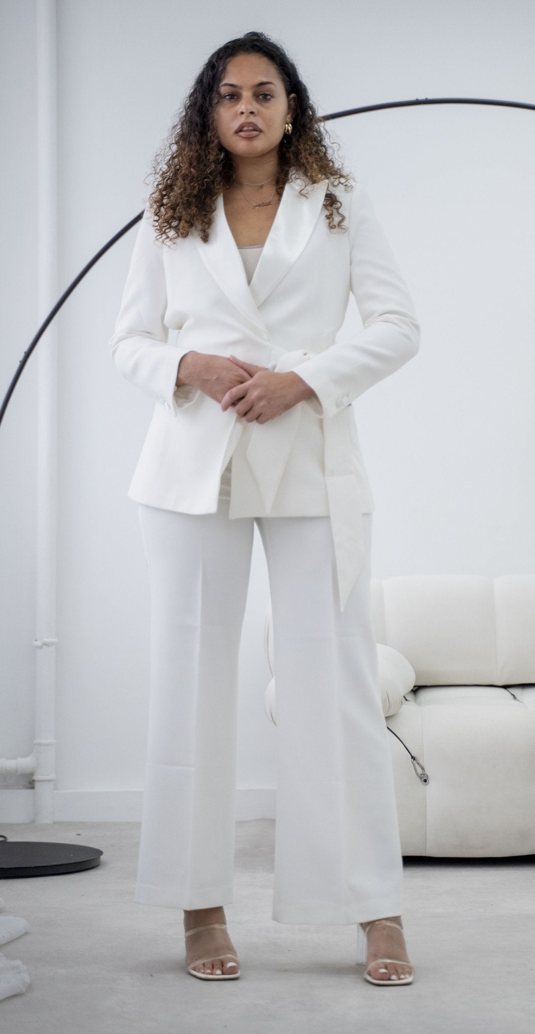The white belted wide-leg pantsuit (UK size 12)-4