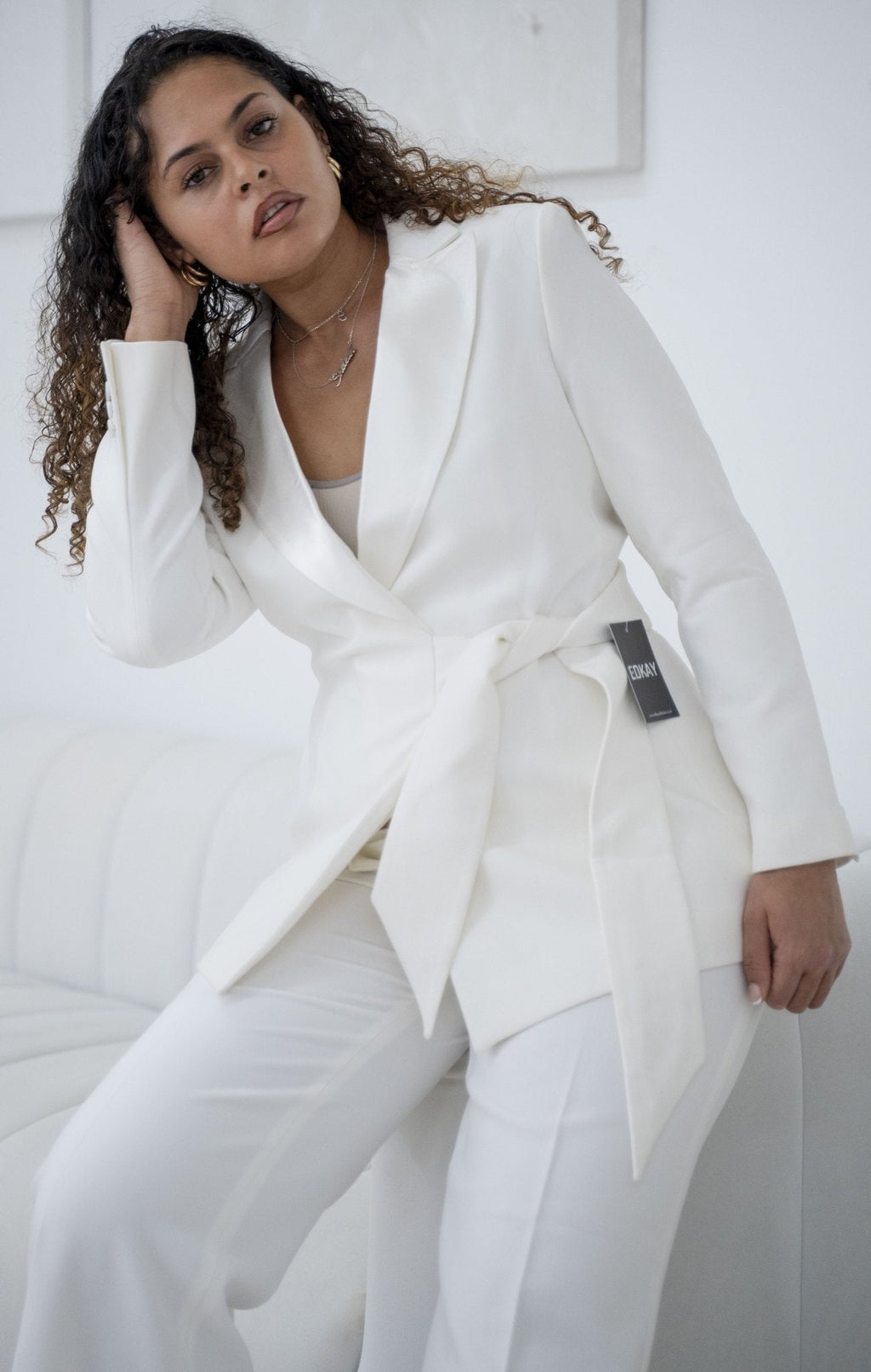 The white belted wide-leg pantsuit (UK size 12)-0