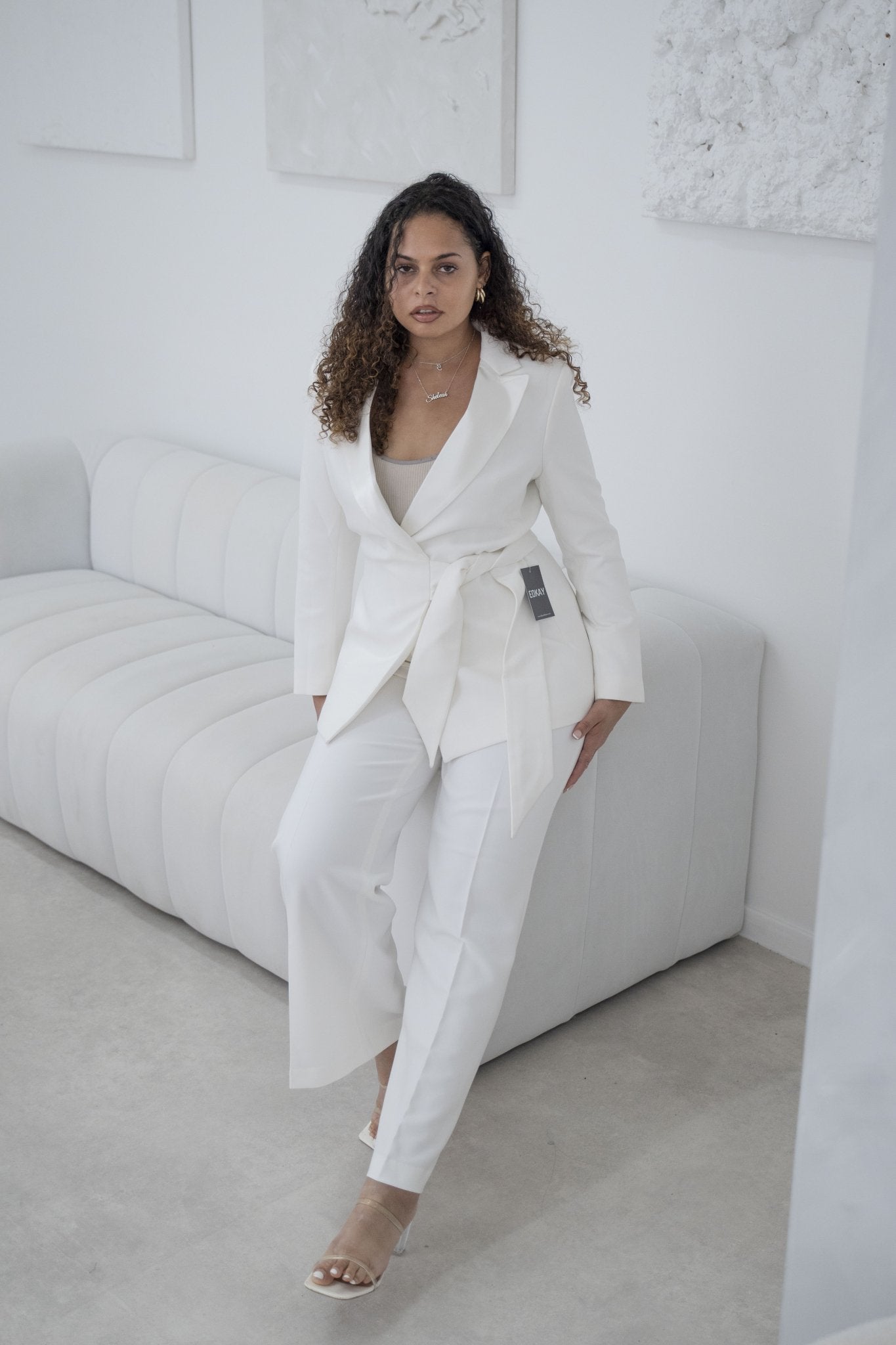 The white belted wide-leg pantsuit (UK size 12)-2