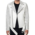 Men’s White Studded Leather Jacket-0