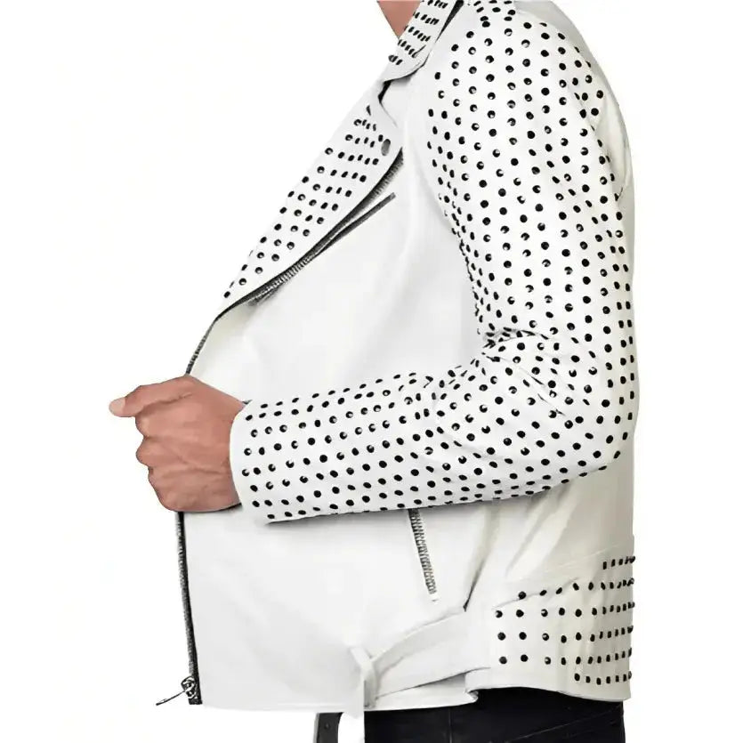 Men’s White Studded Leather Jacket-1