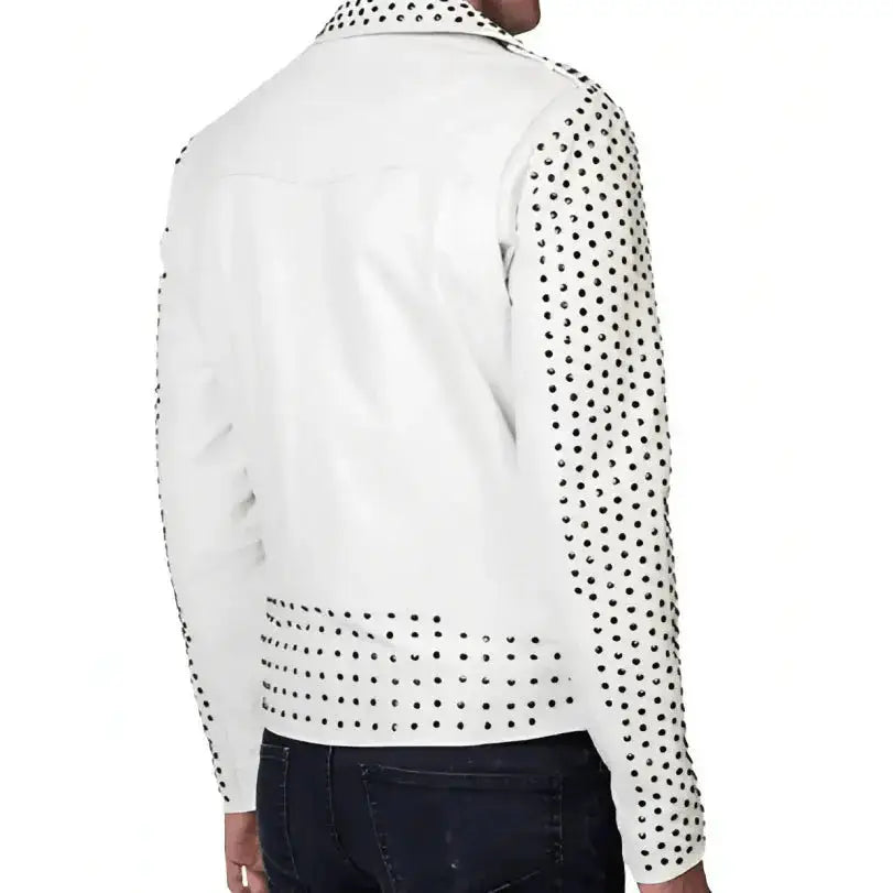 Men’s White Studded Leather Jacket-2