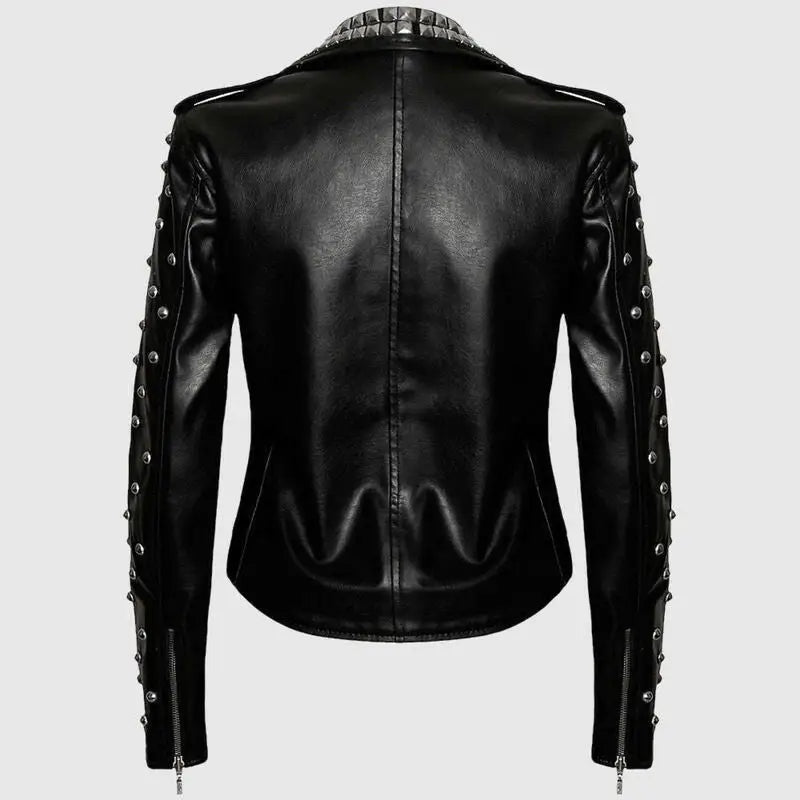 Women’s Black Studded Brando Leather Jacket-1