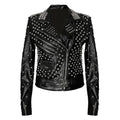 Women’s Black Studded Brando Leather Jacket-0