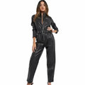 Women’s Black Sheepskin Leather Jumpsuit-0