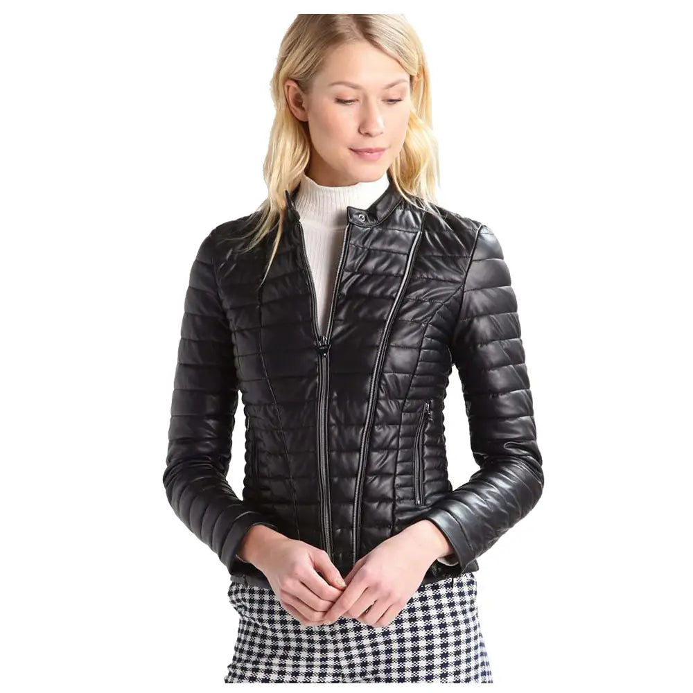 Women’s Bomber Bubble Leather Jacket-0