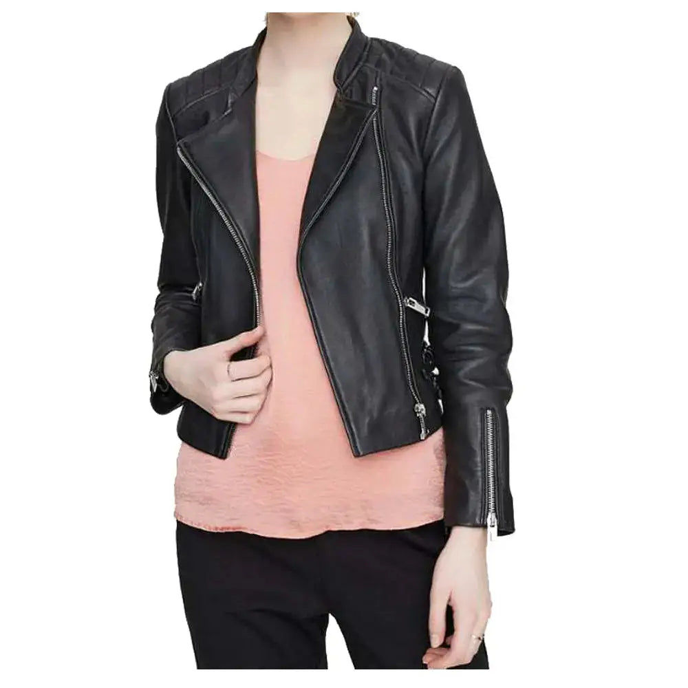 Women’s Classic Moto Biker Genuine Leather Jacket-0