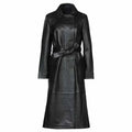 Womens Black Leather Trench Coat-0