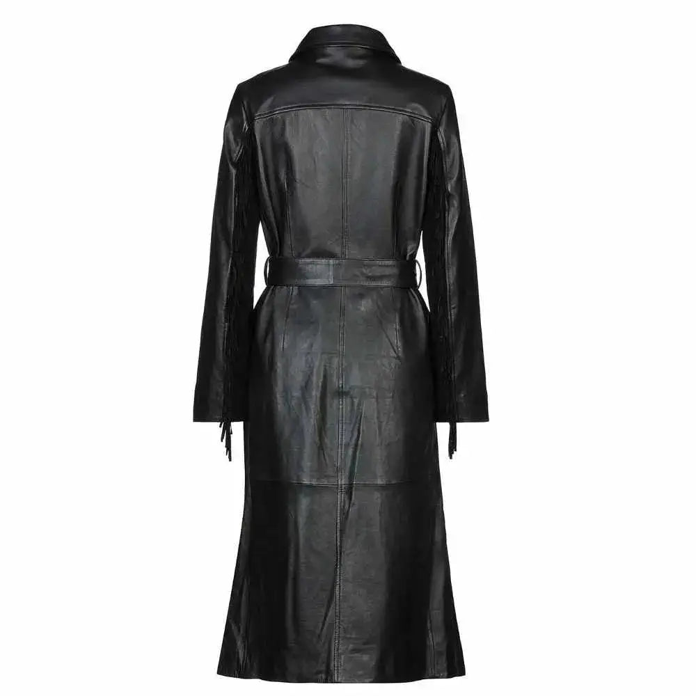 Womens Black Leather Trench Coat-1