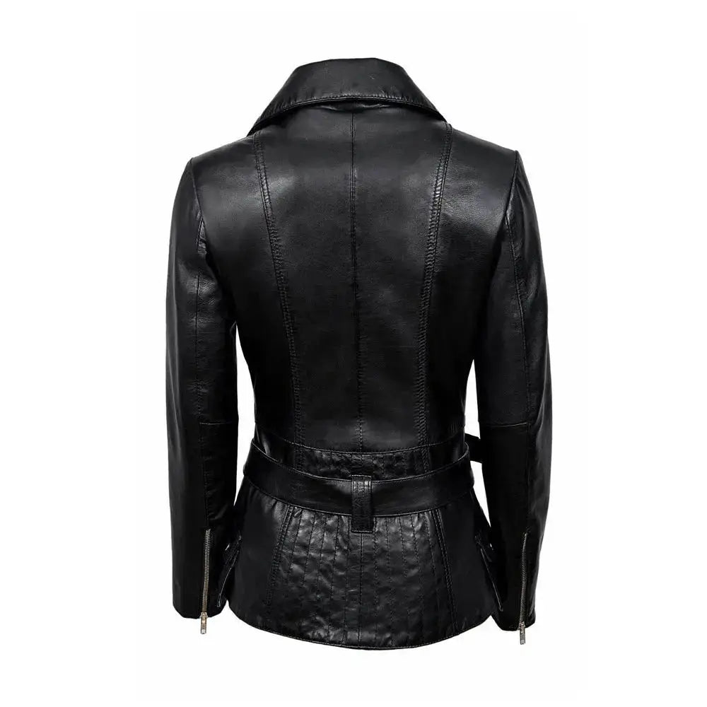 Women’s Feminine Retro Vintage Biker Leather Jacket-1