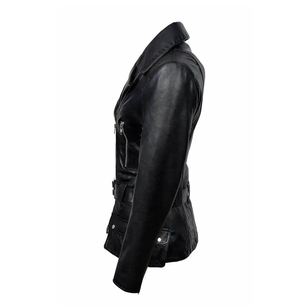 Women’s Feminine Retro Vintage Biker Leather Jacket-3