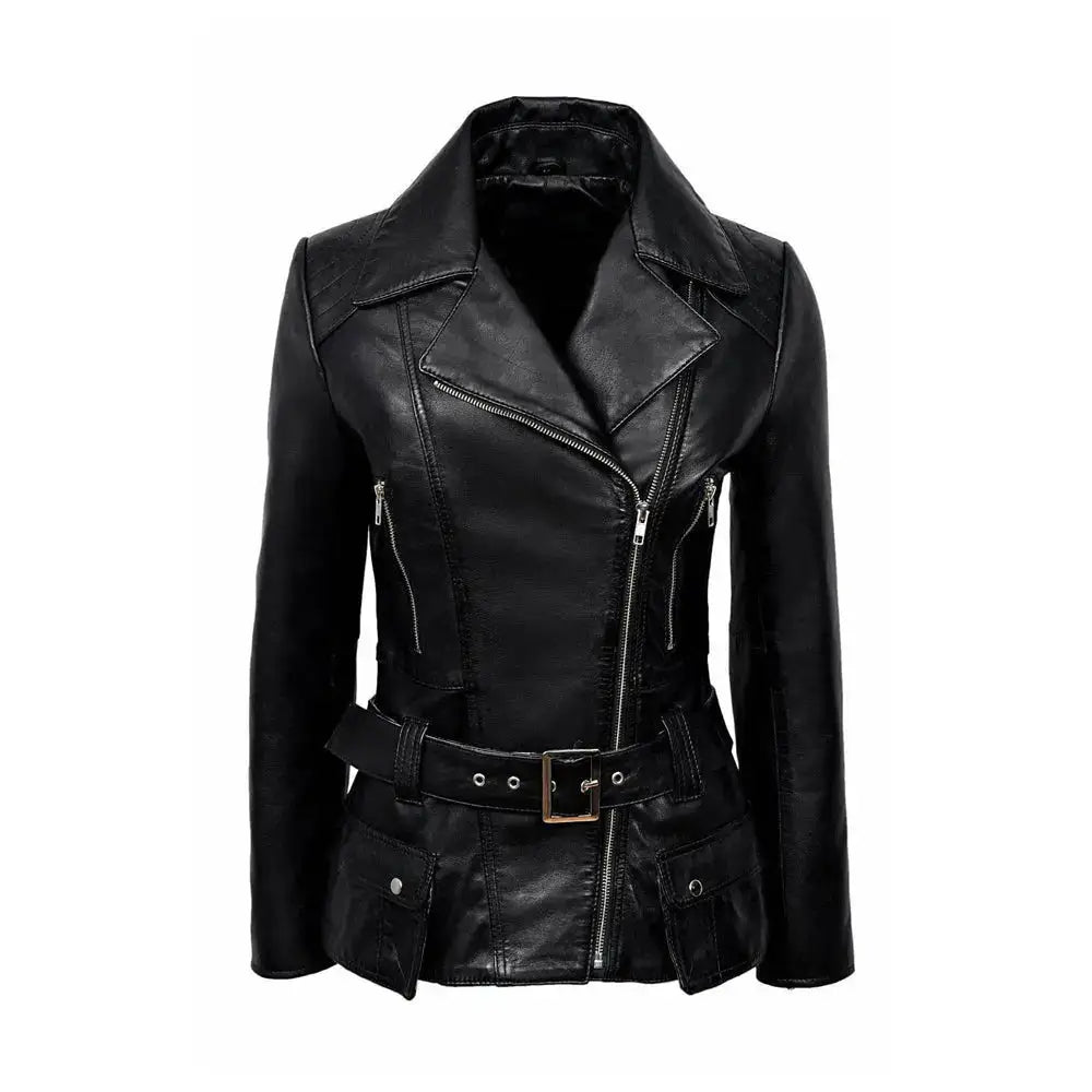 Women’s Feminine Retro Vintage Biker Leather Jacket-2