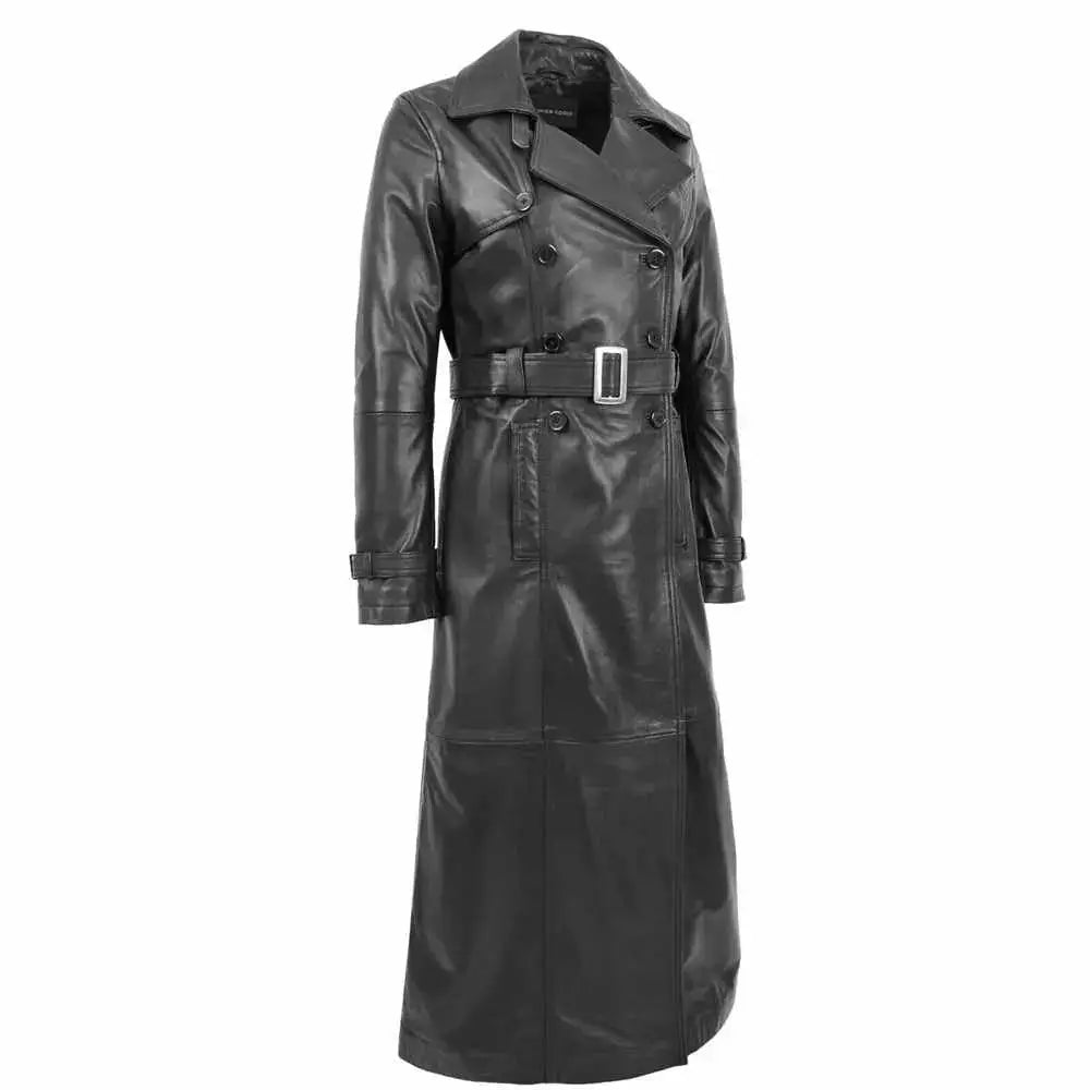 Women’s Double Breasted Leather Trench Coat-2
