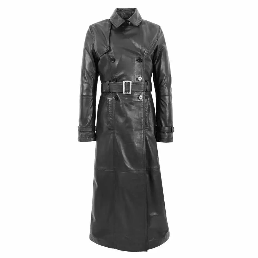 Women’s Double Breasted Leather Trench Coat-1