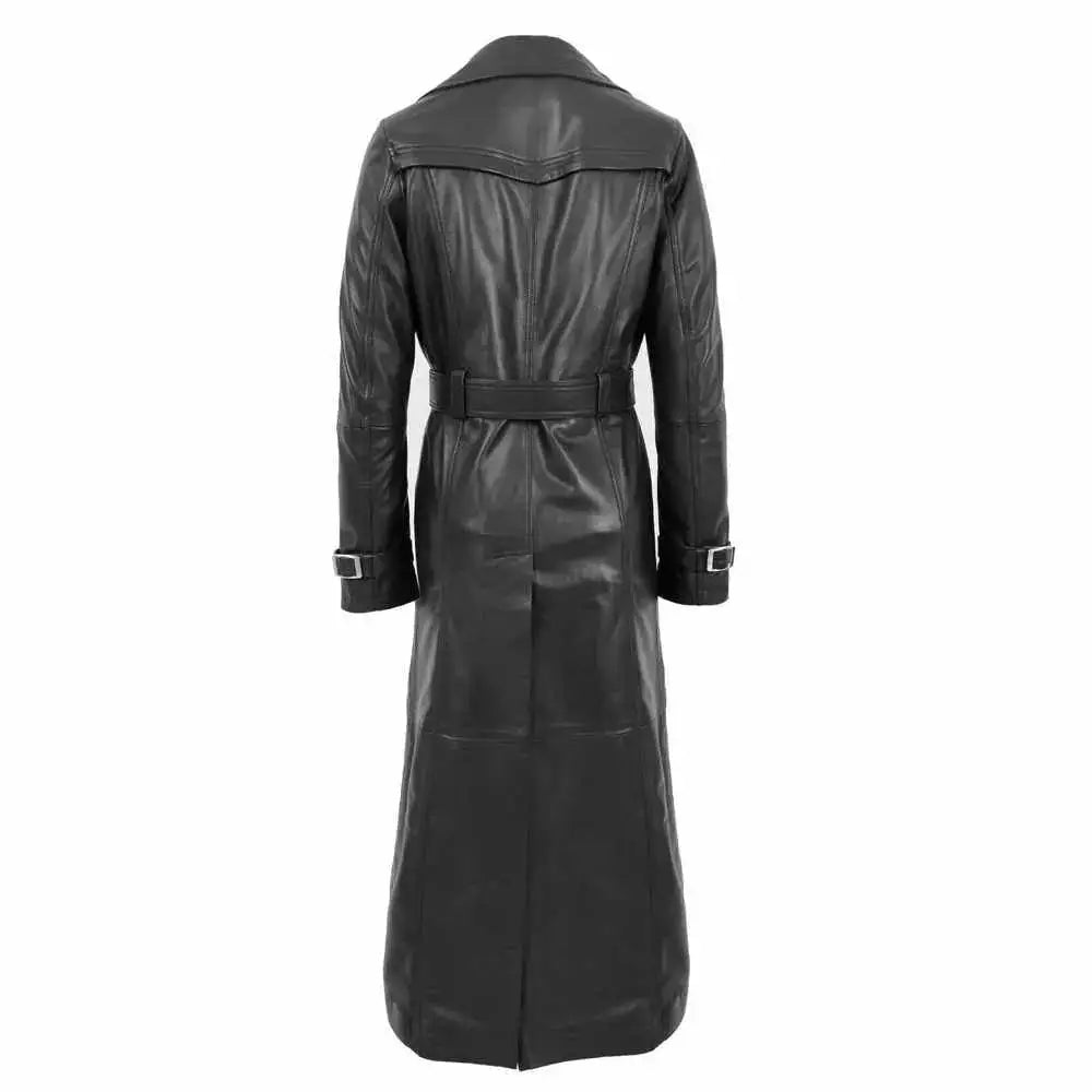 Women’s Double Breasted Leather Trench Coat-4