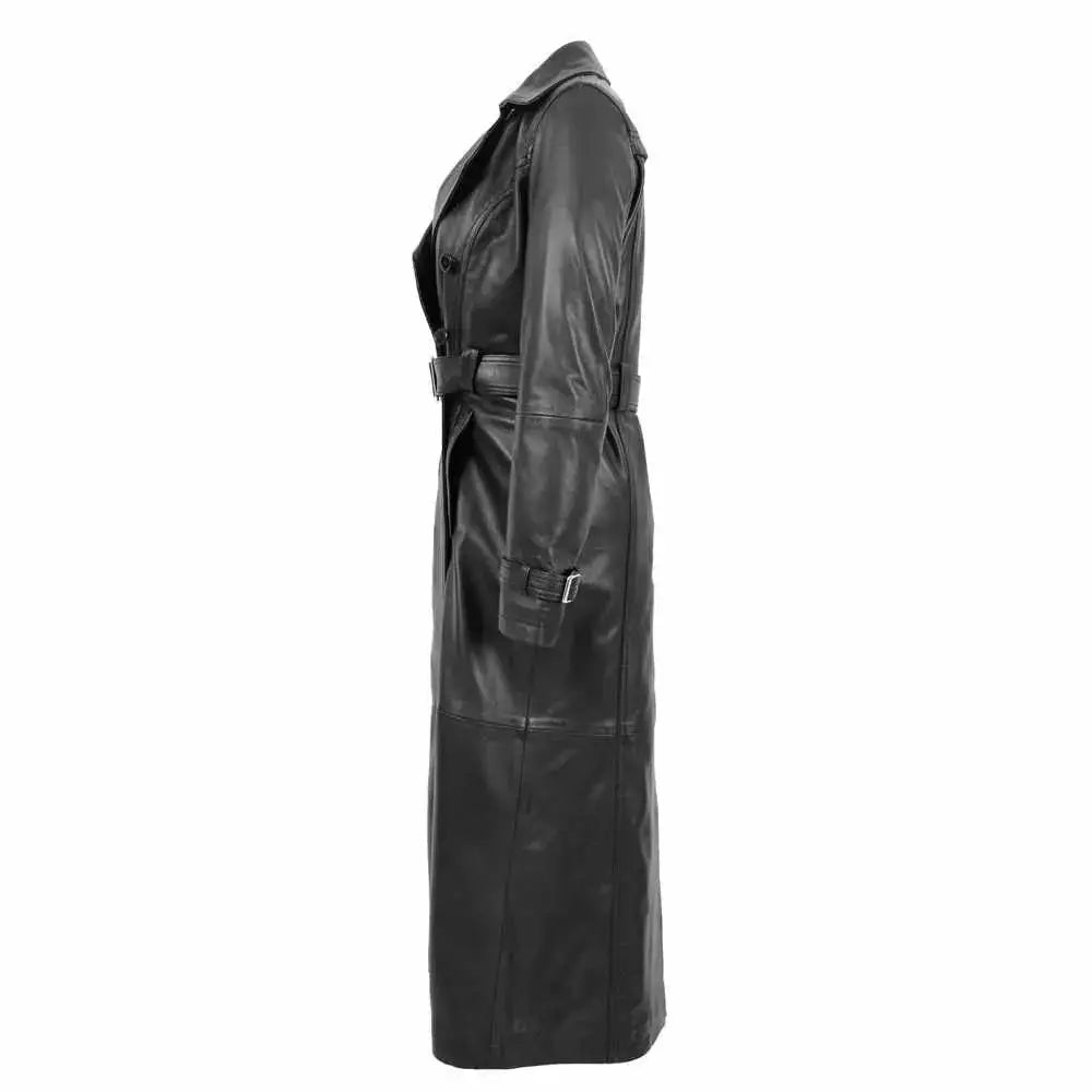 Women’s Double Breasted Leather Trench Coat-3