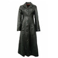 Women’s Genuine Black Leather Long Trench Overcoat-0