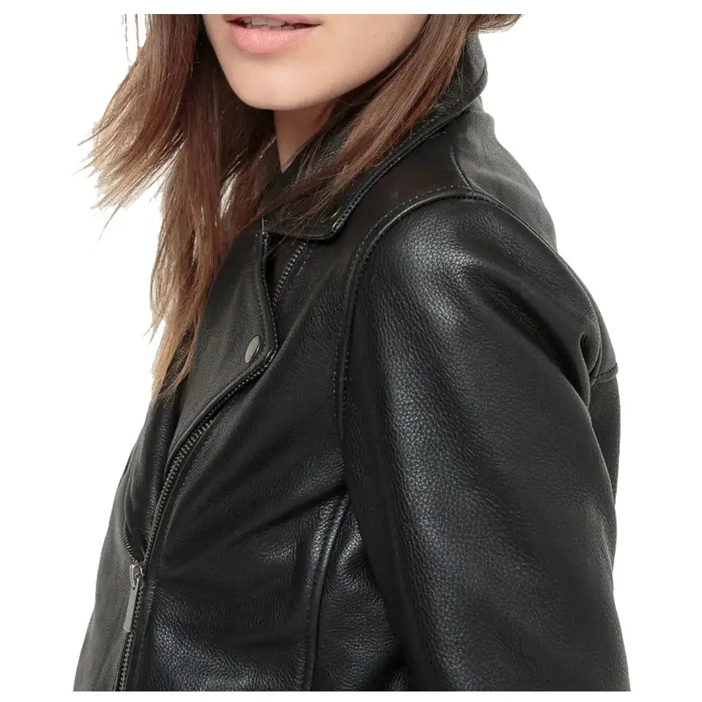 Women’s Black Leather Biker Jacket-1