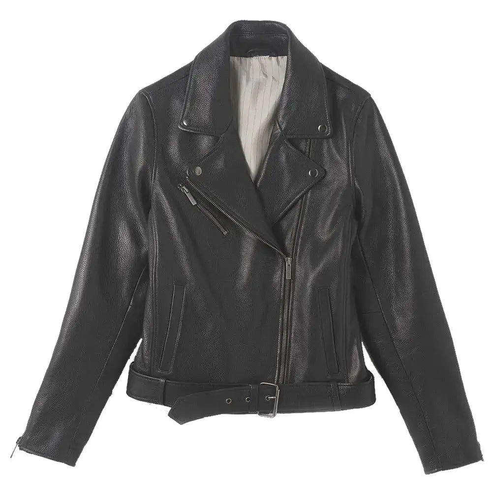 Women’s Black Leather Biker Jacket-3