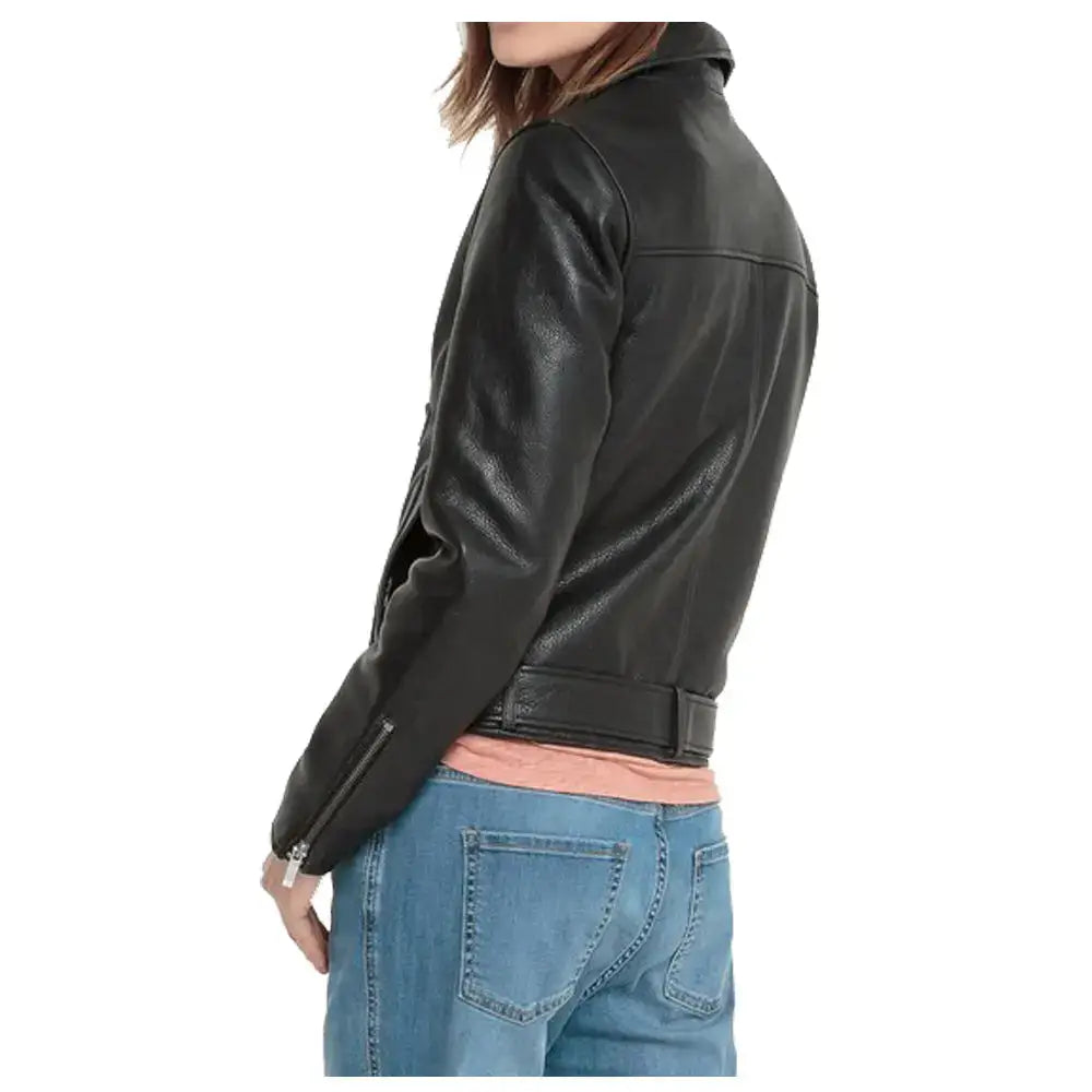 Women’s Black Leather Biker Jacket-2