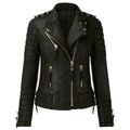 Women’s Classic Motorcycle Fashion Leather Jacket with Golden Zipper-0