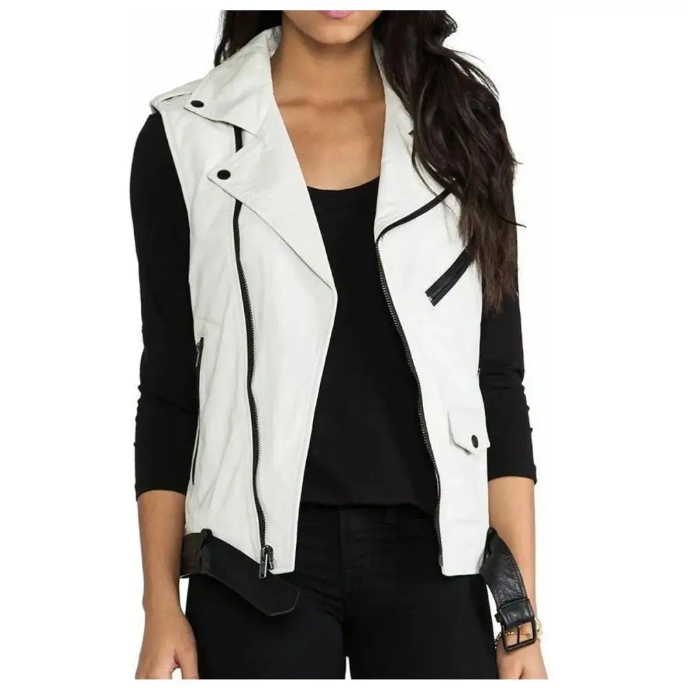 Women’s Motorcycle Fashion Leather Vest-0
