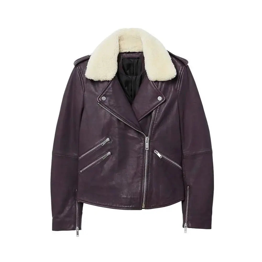 Women’s Purple Leather Biker Jacket-0