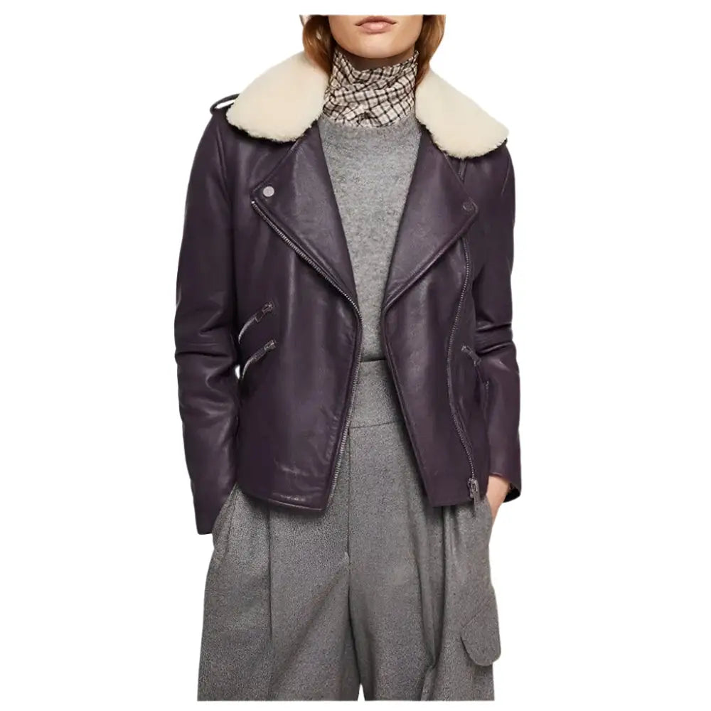Women’s Purple Leather Biker Jacket-1